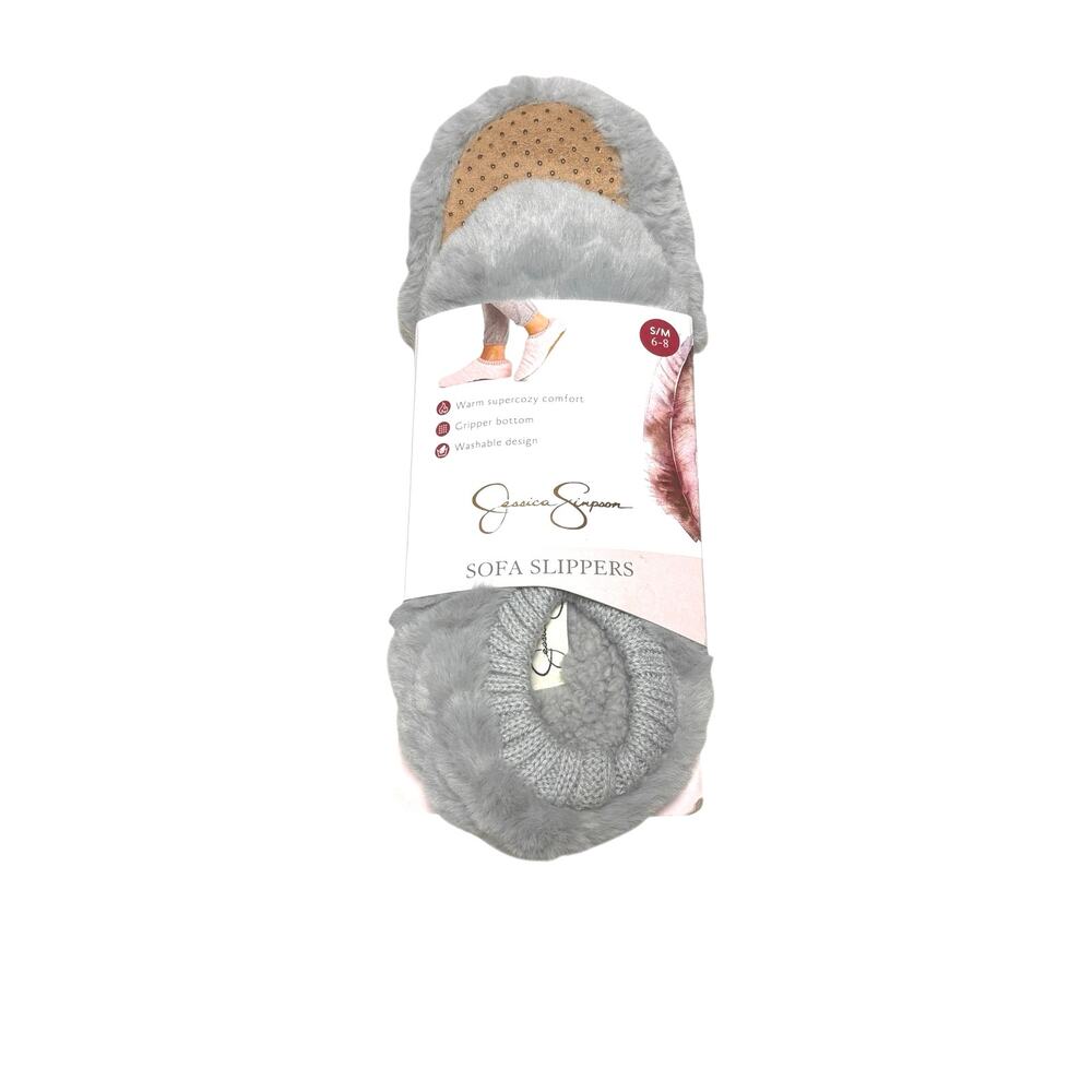 Jessica Simpson NWT Plush Sofa Slippers Size S-M Grey Warm Cozy Comfort